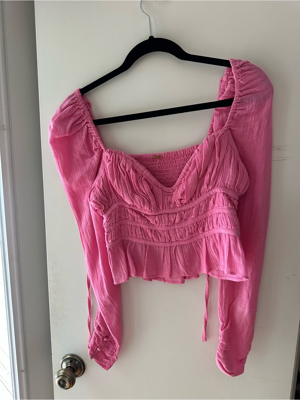 Free People Pink Smocked Peasant Crop Top